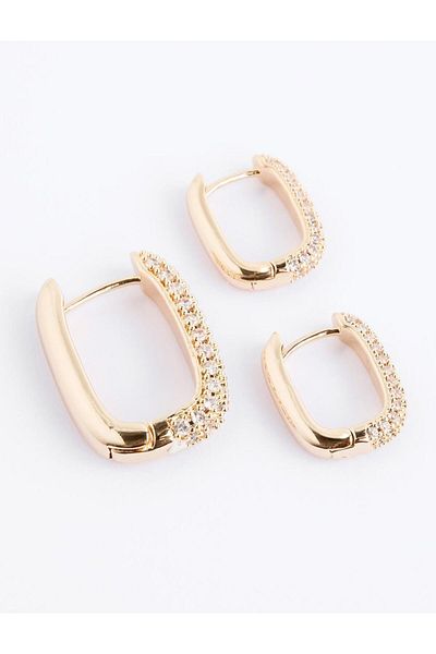 Jimmy Key Gold Color Shiny Stone Square Figured Earrings Set