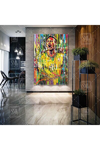 SML TABLO Efsane Futbolcu Neymar Brezilya Sokak Sanatı Grafiti Dikey Kanvas T...
