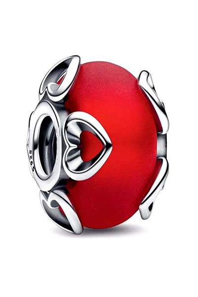 PileaD Icy Red Murano and Hearts Silver Charm