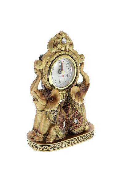 GiftExpress Table clock with golden elephants