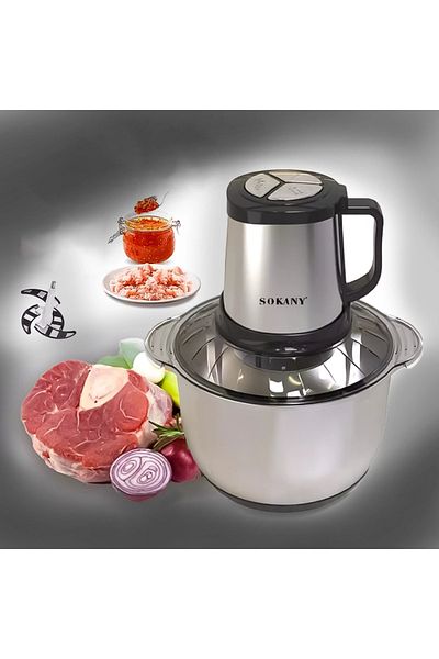 SOKANY Sk-7015 Electric Chopper, 4 Stainless Steel Blades, 800 W, 4.5l, Stainless Steel Container
