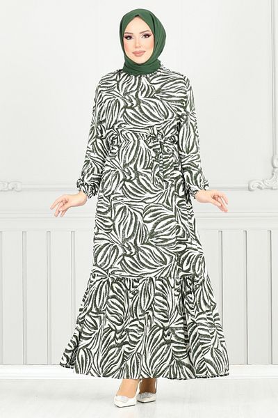 ModaMerve Patterned Viscose Dress 836Ozr1047-M Khaki