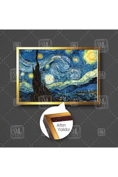 SML TABLO Van Gogh Yıldızlı Gece Tablosu Modern Sanat Yağlı Boya Efektli Çerç...