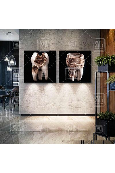 SML TABLO Dental Clinic Dental Health Dentist Combinație dublă Set de 2 picturi pe pânză