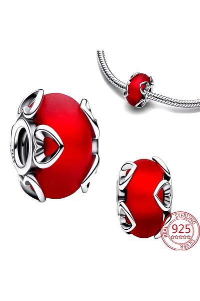 PileaD Icy Red Murano and Hearts Silver Charm