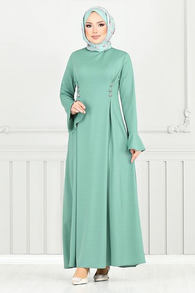 ModaMerve Accessory Buttoned Dress 9141Pl940-M Mint