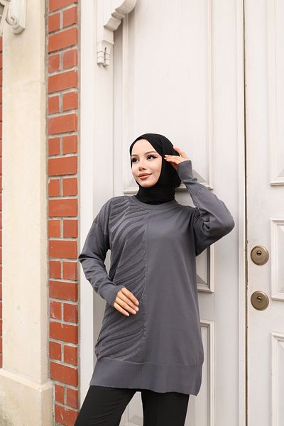 NATUFIAN STORE Women's Mercerized Glitter Zebra Patterned Hijab Tunic