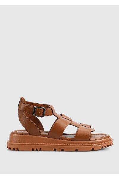 Provoq Sandale plate damă din piele maronie