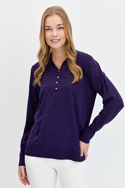 Desen Triko Γυναικείο γιακά Polo Angelina Basic Μπλούζα Μωβ