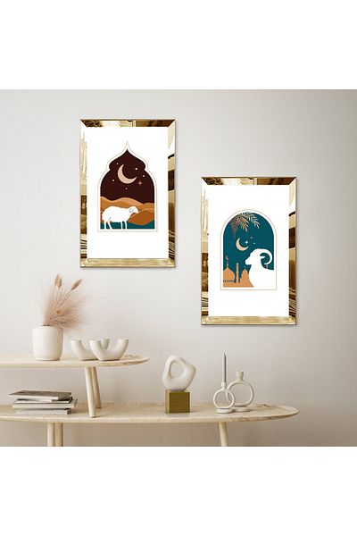 Zevahir Mobilya Dekorasyon ΔΙΑΚΟΣΜΗΤΙΚΟ ΣΕΤ ΤΑΒΛΑΣ ΜΕ ΔΙΠΛΟ MDF NIGHT CAMEL ΜΕ ΧΡΥΣΟ ΚΑΘΡΕΦΤΗ ΠΛΕΚΣΙ