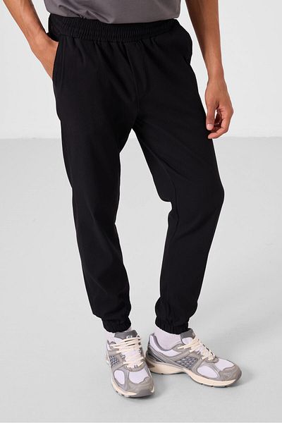 TOMMY LIFE Μαύρο ανδρικό παντελόνι Chino με υφαντό ελαφρύ, ελαστικό, κανονική εφαρμογή - 82176