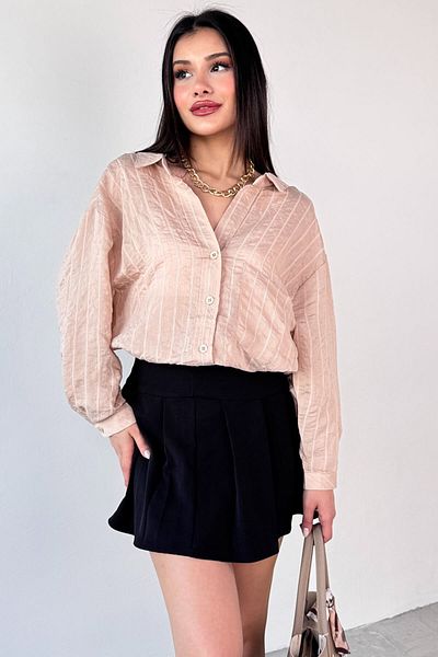 Cappmoda Gml-4758 Stone Color Pinstripe Oversize Shirt