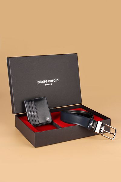 Pierre Cardin -Set 5- 100% Genuine Leather Special Gift Boxed Groom Double Sided Belt Wallet Dowry Set