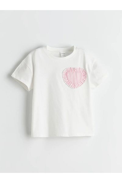 LC Waikiki LCW Kids Ecru Crew Neck Heart Stripes για κορίτσια