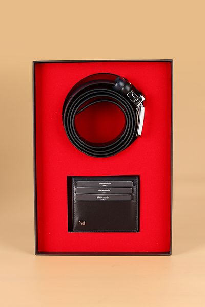 Pierre Cardin -Set 5- 100% Genuine Leather Special Gift Boxed Groom Double Sided Belt Wallet Dowry Set