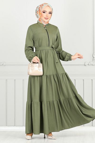 ModaMerve Elastic Cuff Dress 1202Dlb1090-M Khaki