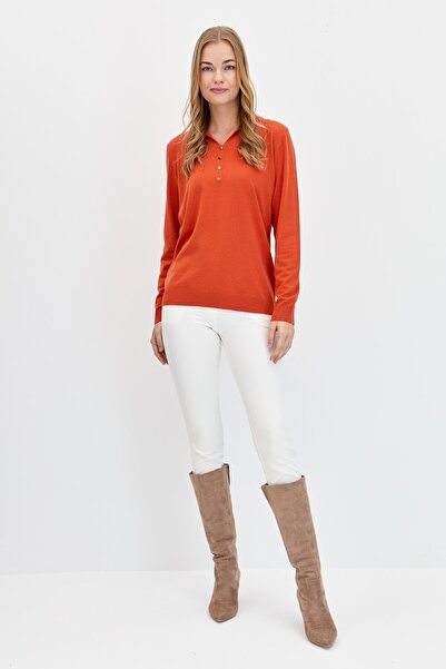 Desen Triko Women's Polo Neck Angelina Basic Blouse Orange