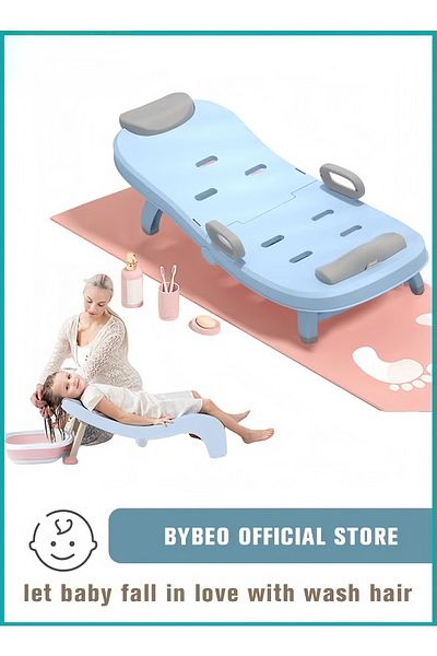 Yelajoy Foldable Children's Shampooing Chair,Retractable Headrest,BPA Free,Suitable for 1-10 Years Old,Blue