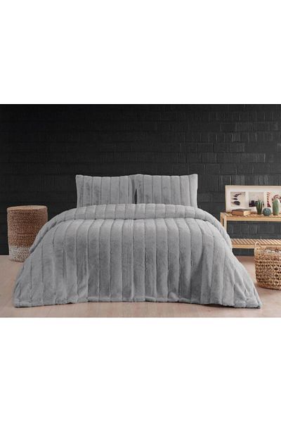 CEYLİNE Luxe Blanket Bed Cover Set Striped Silver