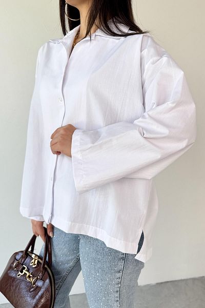 Cappmoda GML-10260 Λευκό Παλτό Πουκάμισο με φαρδιά μανίκια