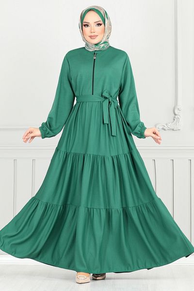 ModaMerve Elastic Cuff Dress 1202Dlb1090-M Light Petrol