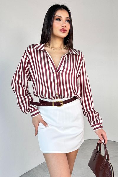 Cappmoda GML-4966 Cămașă cu nasturi aurii cu dungi burgundy