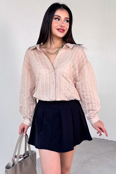 Cappmoda Gml-4758 Stone Color Pinstripe Oversize Shirt