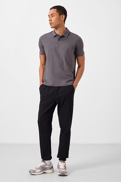 TOMMY LIFE Μαύρο ανδρικό παντελόνι Chino με υφαντό ελαφρύ, ελαστικό, κανονική εφαρμογή - 82176