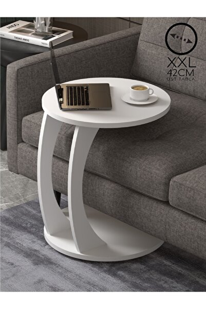 DESENGO Tekerlekli Beyaz Lüks Yan Sehpa, C Sehpa,servis Sehpası,zigon Sehpa