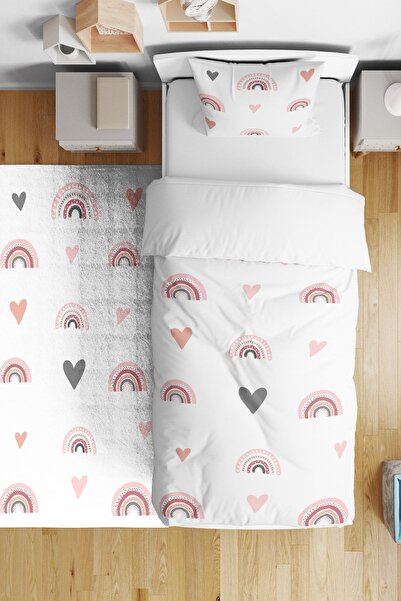 dekomingo Kalpli Pudra Gökkuşağı Bebek Ve Çocuk Odası Yatak Örtüsü