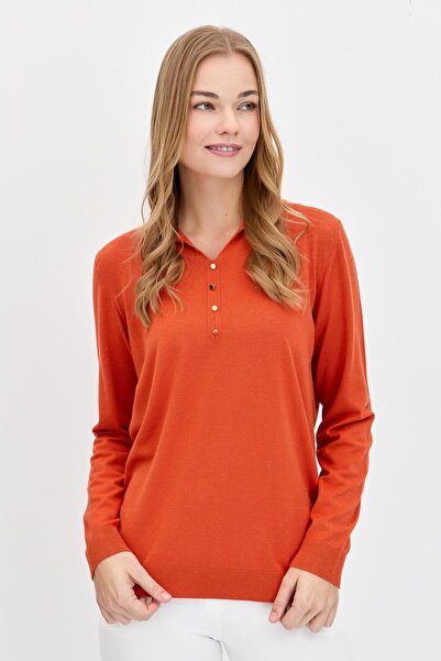 Desen Triko Women's Polo Neck Angelina Basic Blouse Orange