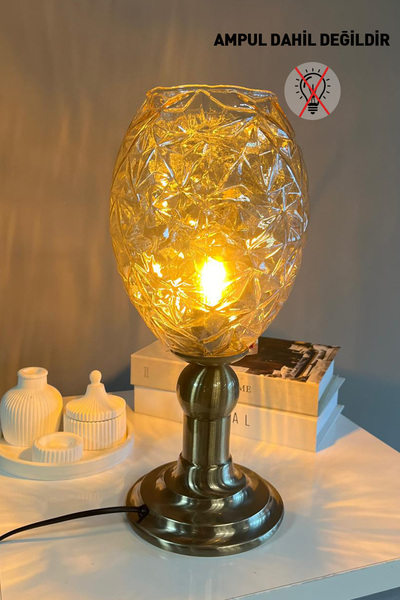 Bamyum Veltro Cam Bal Rengi Masa Lambası Dekoratif Masaüstü Aydınlatma Hol Ab...