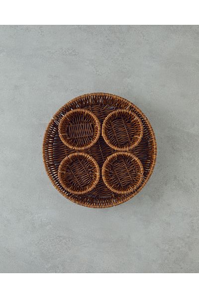 English Home Boho Plastic Rattan 5 Piece Presentation Rack 27X27X5 cm Brown