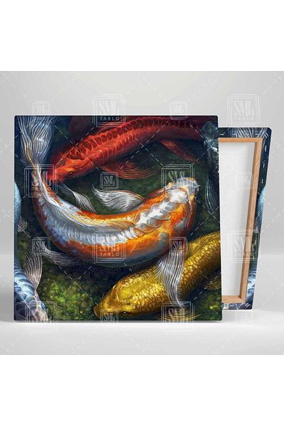 SML TABLO Πορτοκαλί κόκκινο και χρυσό χρώμα Koi Fish Υποβρύχιο τετράγωνο καμβά