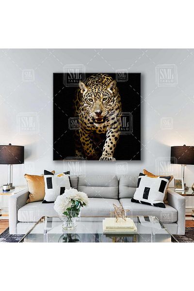 SML TABLO Άγριο λεοπάρ Growling Leopard Αφρικανικό λιοντάρι τετράγωνο καμβά