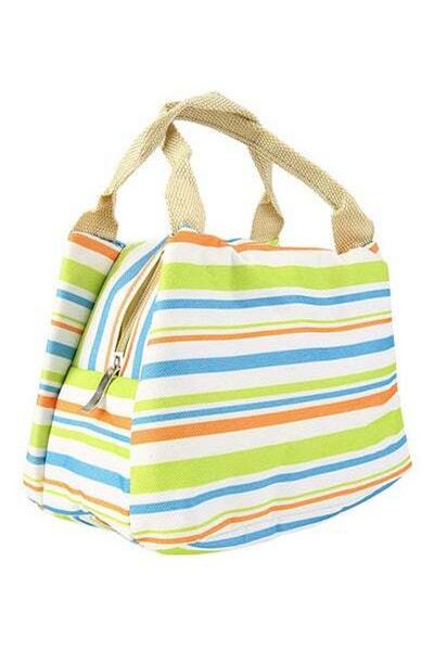 HALAMODO Striped Insulated Lunch Bag 17 cm Green/White/Orange One Size