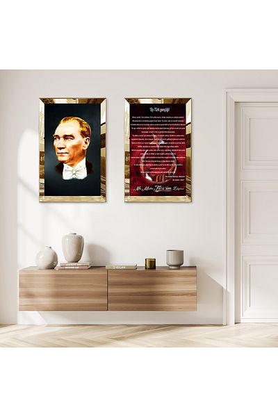 Zevahir Mobilya Dekorasyon Gold Mirrored Plexi Frame Youth Habitat and Independence Marshal Double Mdf Table Set