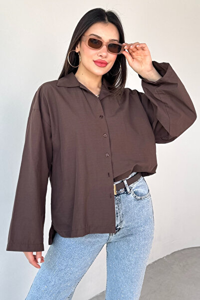 Cappmoda GML-10260 Πουκάμισο με φαρδύ μανίκι με πέτο καφέ