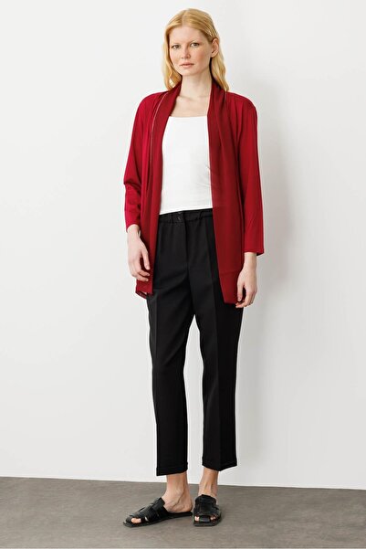 Desen Triko Women's Collar and Back Chiffon Combed Cotton Jacket Cherry