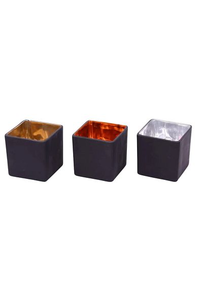 Flanacom Set de 3 suporturi pentru lumânări, metal, auriu/argintiu/cupru, 4 x 7,5 cm