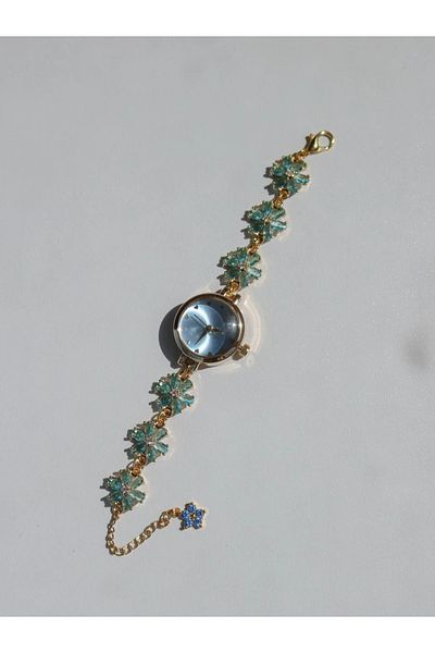 Reorah Collection Floral Shine Clock - Blue Zircon Cubic Zirconia Flower Clock