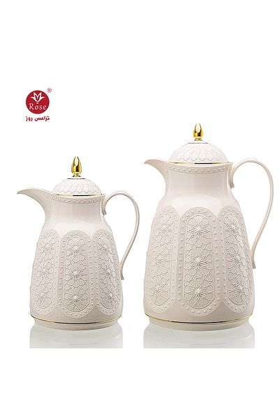Rose Rs-132- Tea and coffee thermos set with an Islamic pattern, consisting of 2 rose thermoses, one liter for coffee and one liter and a half for tea