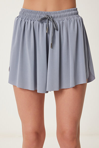 Lovelyİstanbul High Waist Two Layer Mini Shorts Light Grey Ldz0009