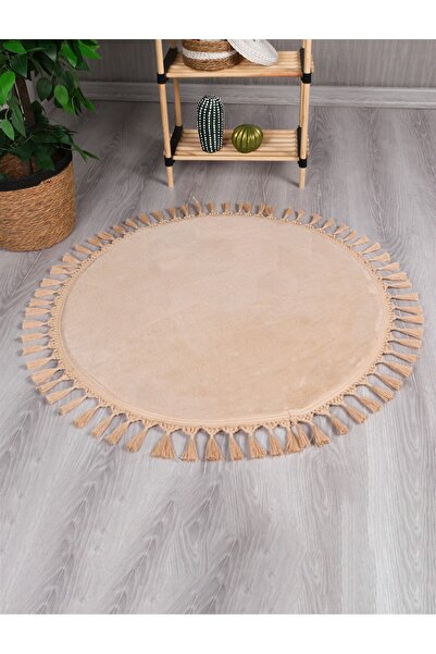 Myevilla Modern Dekoratif Yuvarlak Puffy Peluş Ponpon Saçaklı Salon Oturma Od...