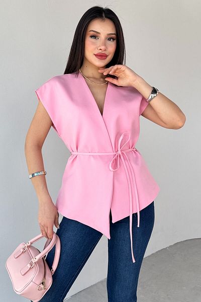 Cappmoda Ckt-12448 Pink Lined Vest with Lacing Detail