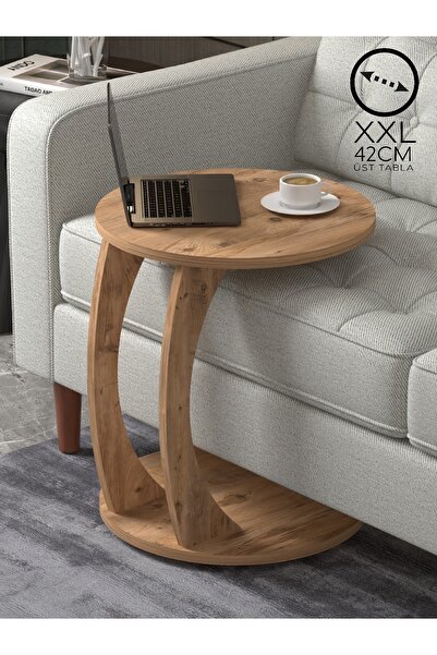 DESENGO Tekerlekli Çam Lüks Yan Sehpa, C Sehpa,servis Sehpası,zigon Sehpa