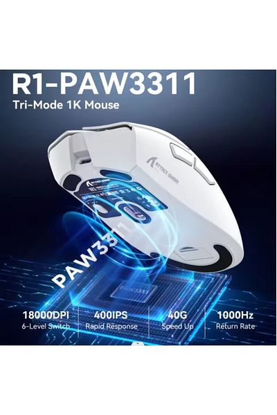 Choice ماوس ألعاب لاسلكي Black Attack Shark R1، paw3311 بدقة 18000 نقطة في البوصة، ماوس ماكرو بلوتوث