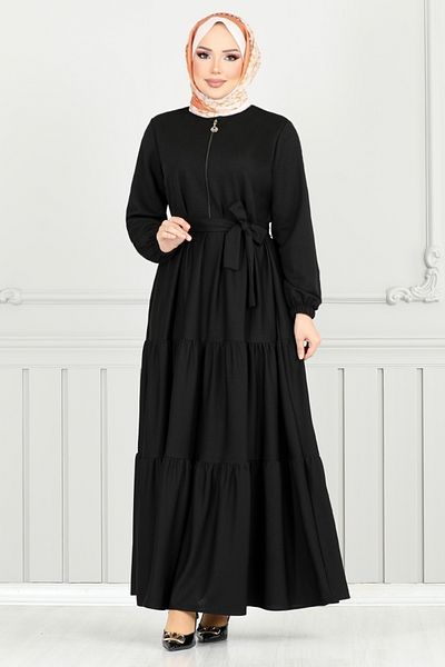 ModaMerve Elastic Cuff Dress Black