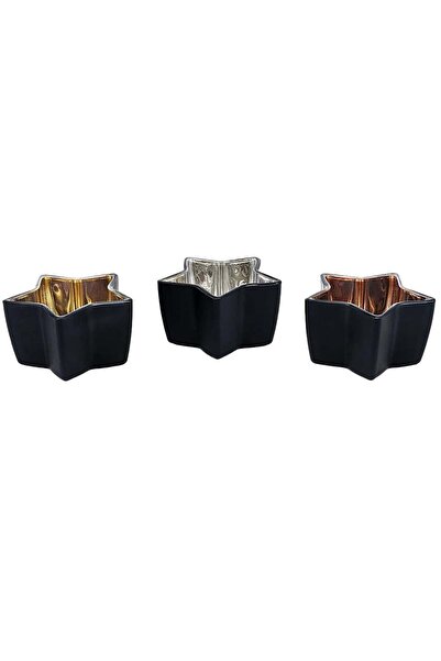 Flanacom Set de 3 suporturi de lumânări cu stea Flanacom, sticlă, auriu/argintiu/bronz, 7,5 x 7,5 x 4