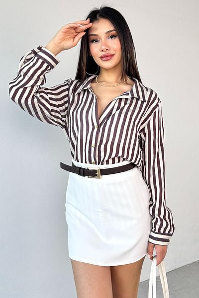 Cappmoda Gml-4966 Plum Striped Gold Button Detailed Shirt